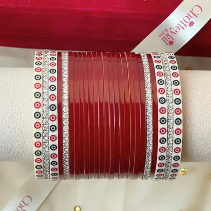 Pure Pearl Classic Heritage Diamond Dark Red Chooda Set of 21