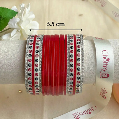 Pure Pearl Classic Heritage Diamond Dark Red Chooda Set of 15