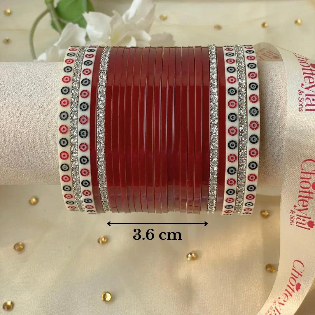 Pure Pearl Classic Heritage Diamond Dark Red Chooda Set of 21
