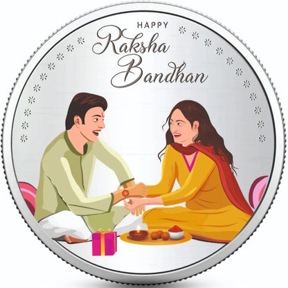 Raksha Bandhan Brother Sister, Silver Finish, Round Shape, Set of 2 (10 Gram Each),  999 Purity Silver Coin - Ready To Ship