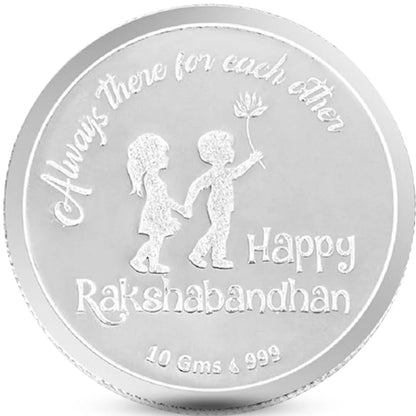 Rakhi On Hand, Silver, Round Shape, Single (10 Gram), Raksha Bandhan Box, 999 Purity Silver Coin - Ready To Ship