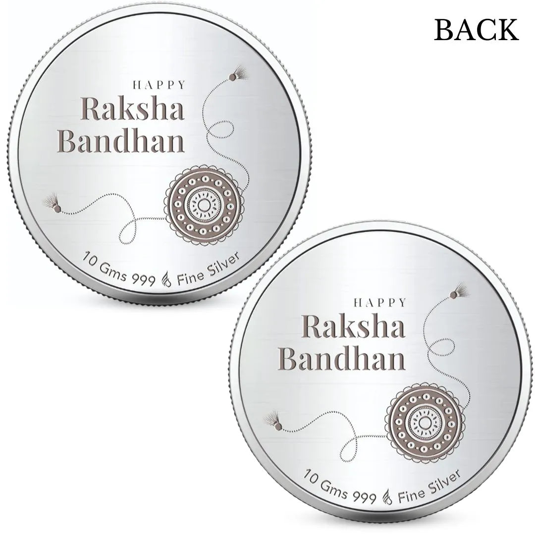 Raksha Bandhan Brother Sister, Silver Finish, Round Shape, Set of 2 (10 Gram Each),  999 Purity Silver Coin - Ready To Ship