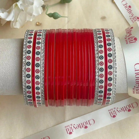 Pure Pearl Classic Heritage Diamond Dark Red Chooda Set of 21