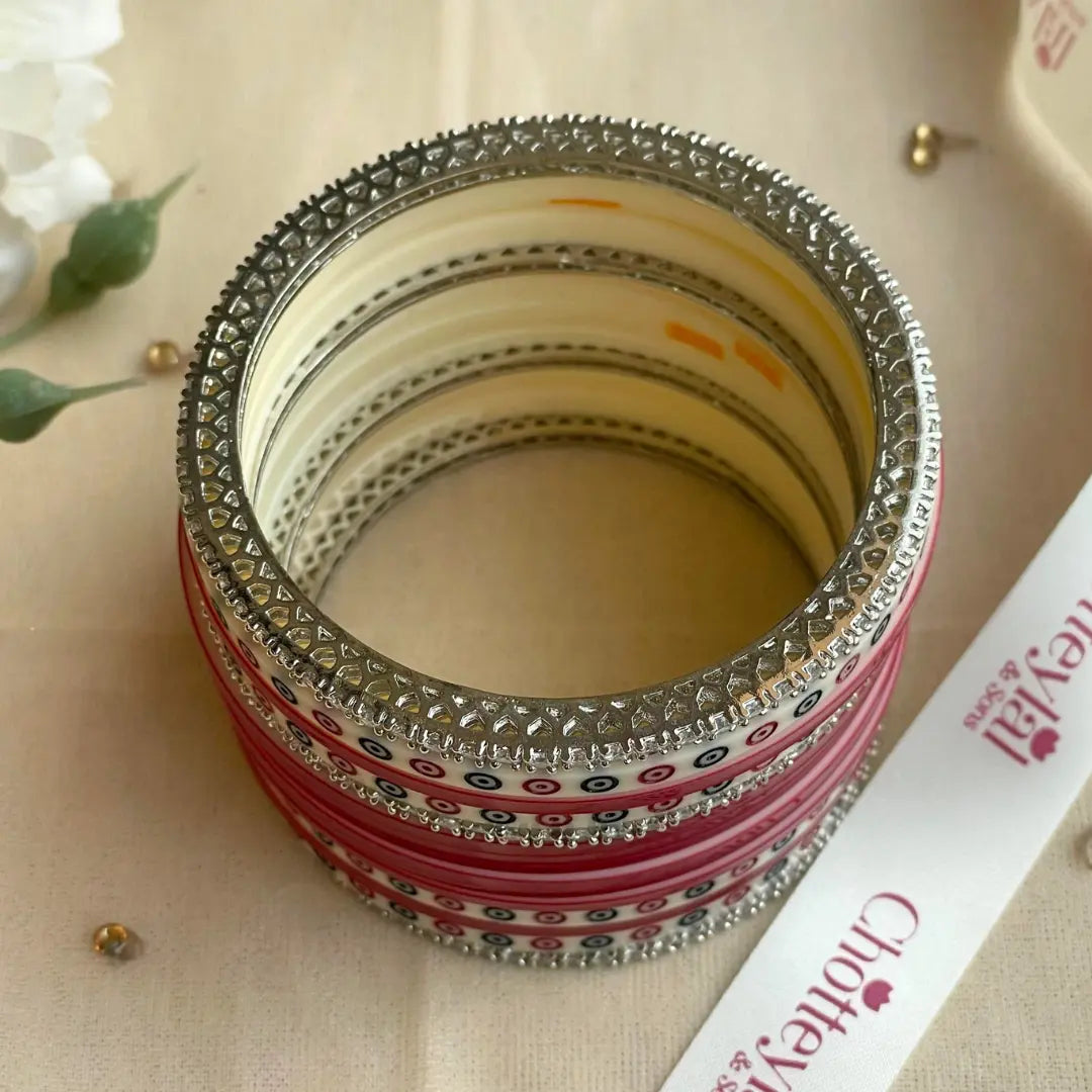 Pure Pearl Classic Heritage Diamond Dark Red Chooda Set of 21