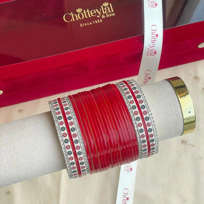 Pure Pearl Classic Heritage Diamond Dark Red Chooda Set of 21