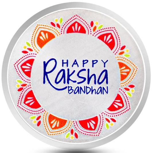 Happy Raksha Bandhan, Silver Finish, Round Shape, Single (10 Gram), Happy Rakhi Packaging, 999 Purity Silver Coin - Ready To Ship