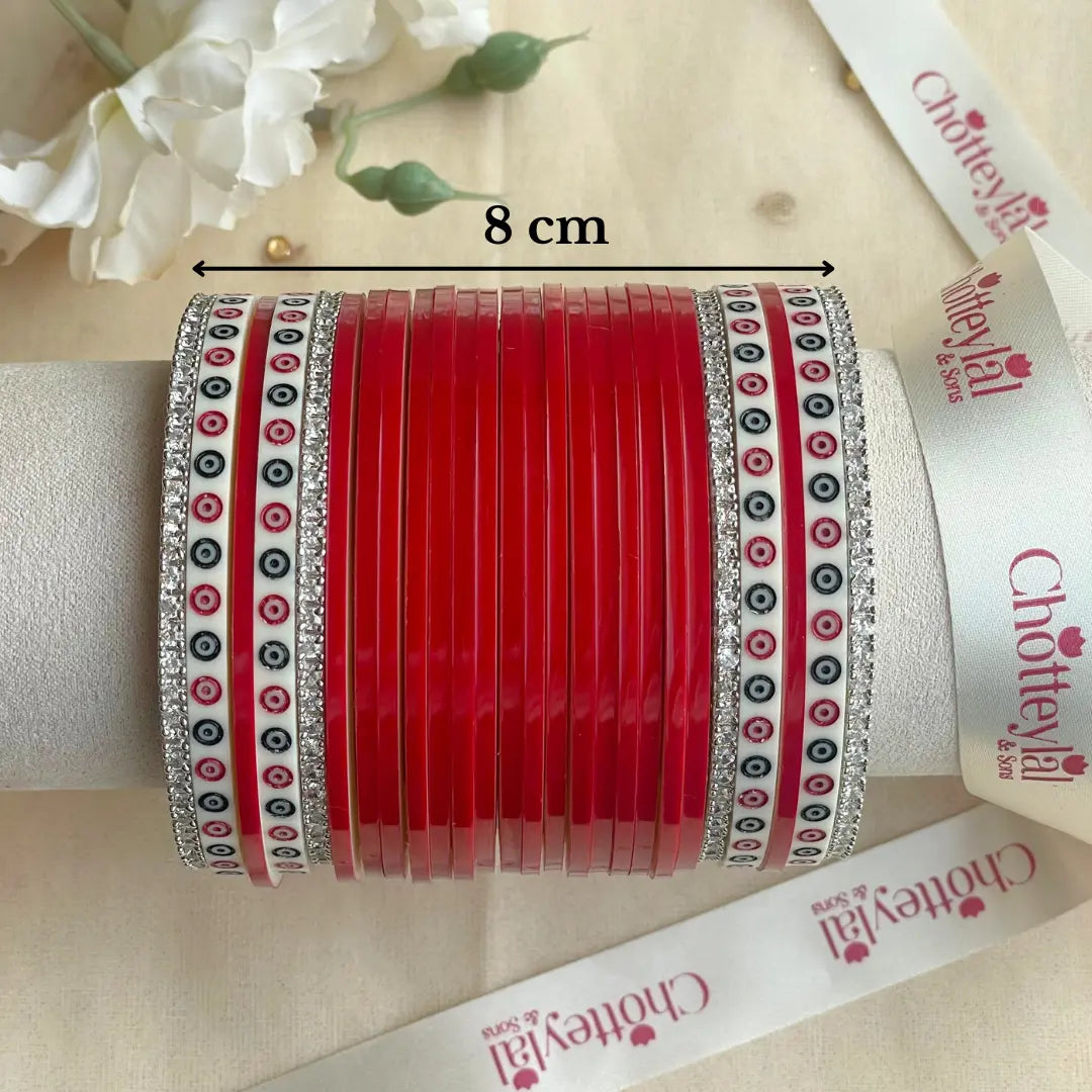 Pure Pearl Classic Heritage Diamond Dark Red Chooda Set of 21