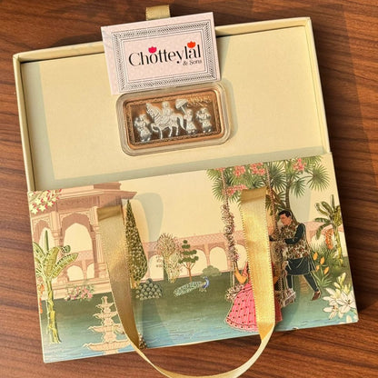 Shubh Vivah Baraati Design, Rose Gold Finish, Dollar Shape, 20 GM 999 Silver Coin Box Set – Ready to Ship