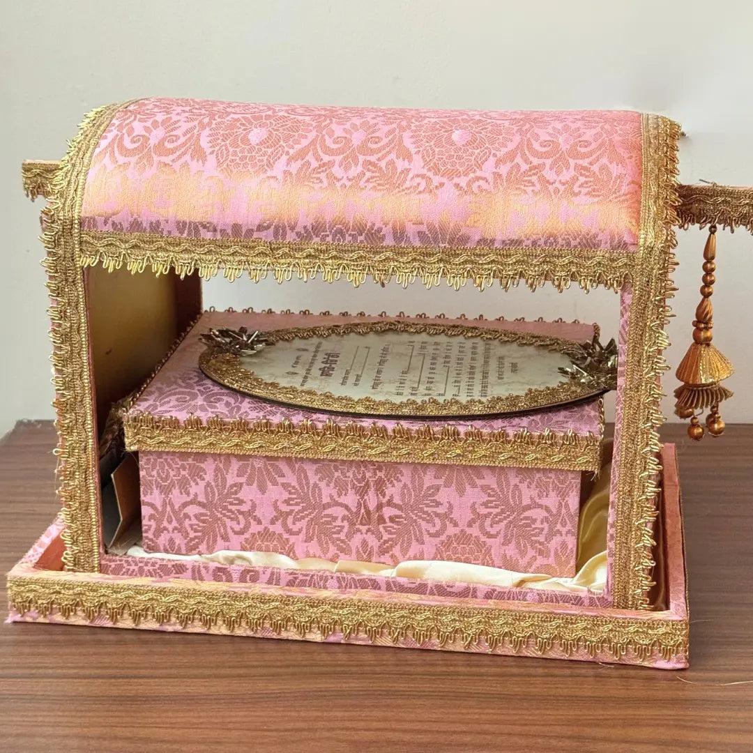Pink Musical Sahe Chitthi / Lagan Patrika | Palki/Doli Style Traditional Invitation Set – Includes Mithai Box and Invitation Card