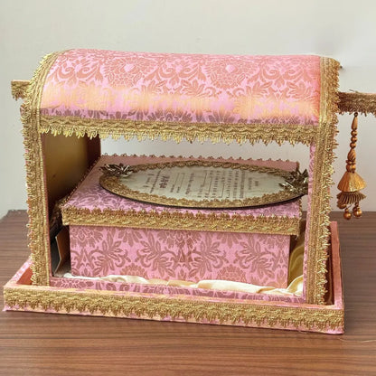Pink Musical Sahe Chitthi / Lagan Patrika | Palki/Doli Style Traditional Invitation Set – Includes Mithai Box and Invitation Card