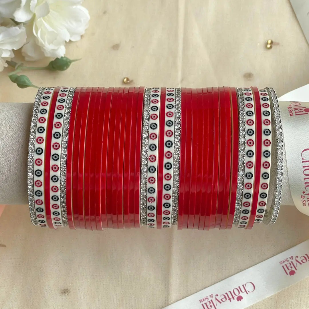 Pure Pearl Classic Heritage Diamond Dark Red Chooda Set of 31