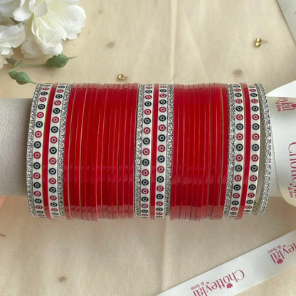 Pure Pearl Classic Heritage Diamond Dark Red Chooda Set of 31
