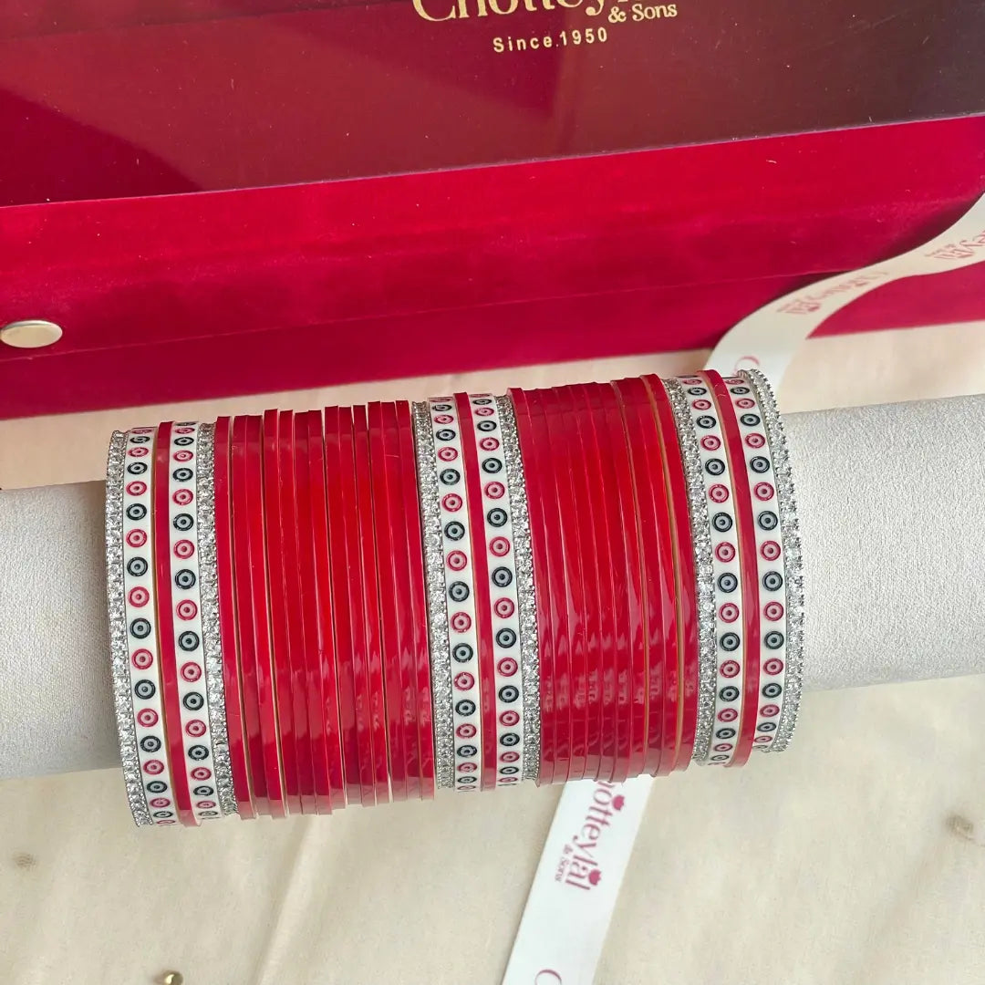 Pure Pearl Classic Heritage Diamond Dark Red Chooda Set of 31