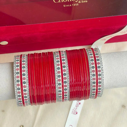 Pure Pearl Classic Heritage Diamond Dark Red Chooda Set of 31