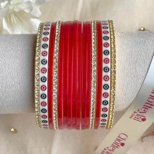 Pure Pearl Classic Heritage Diamond Dark Red Chooda Set of 11