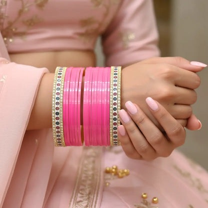 Pure Pearl Classic Diamond Pink Chooda Set of 15