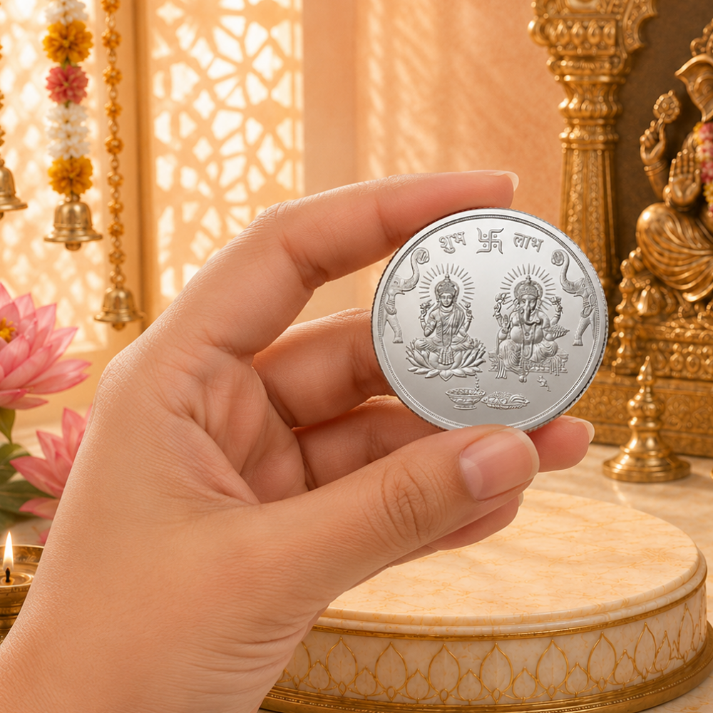 MMTC Lakshmi Ganesh Ji 10 gm Silver Round Shape | 999 Pure Silver