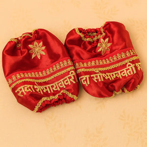 Red Satin Chooda Cover With Sada Saubhagyavati  & Floral Motifs - Ships Immediately