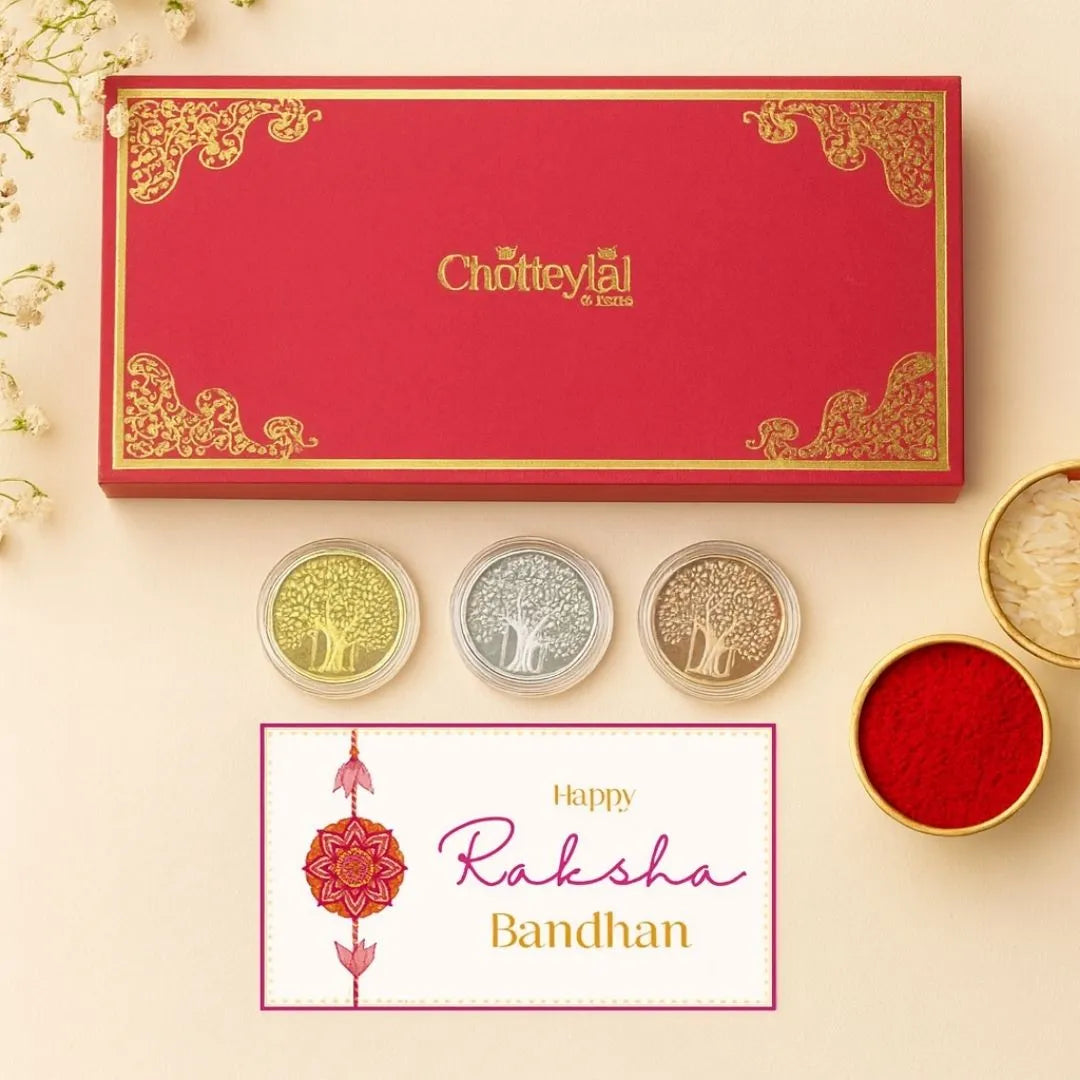 Banyan Tree Design, Tri-Color, Round, Set of 3 Coins (3 Gram Each), 999 Purity Silver Coin - Ready To Ship