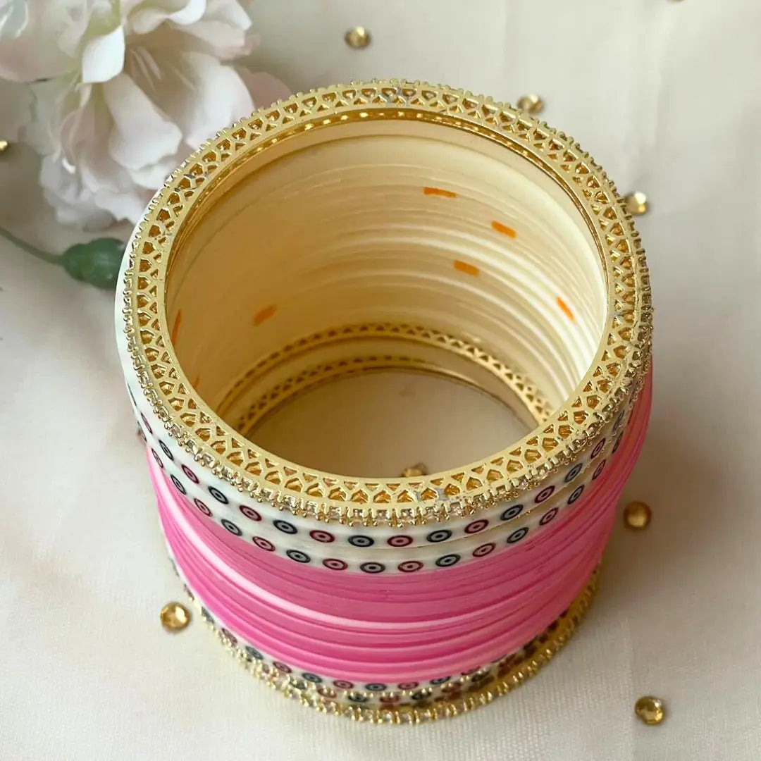 Pure Pearl Classic Diamond Pink Chooda Set of 15