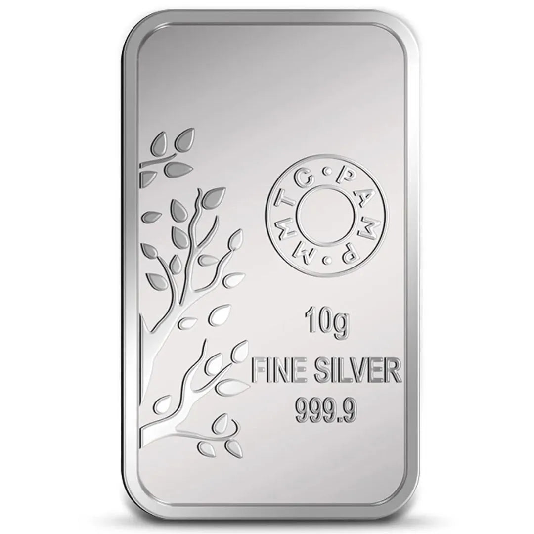 MMTC Banyan Tree, Silver Finish, Bar Shape, Single (10 Gram), 999 Purity Silver Coin - Ready To Ship