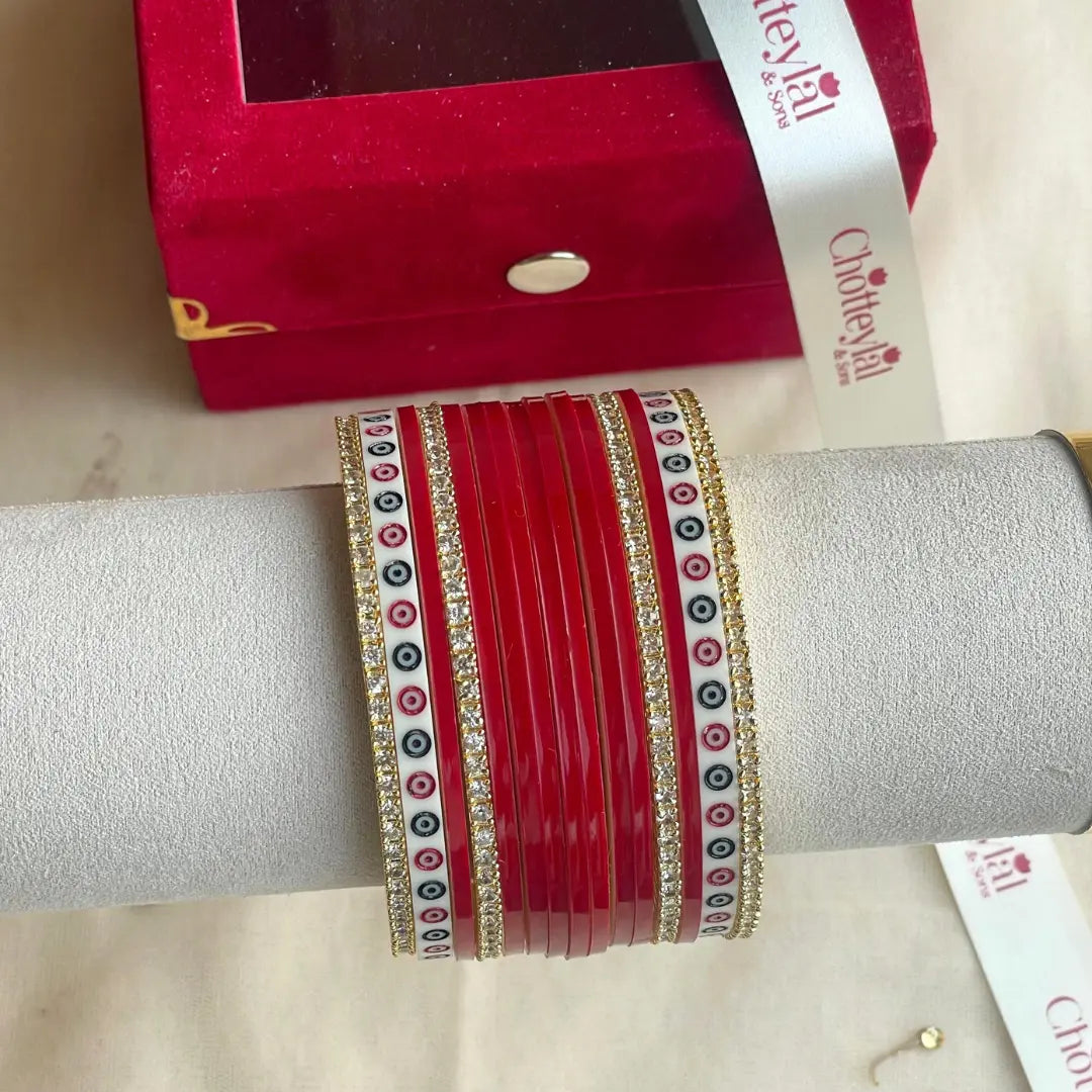 Pure Pearl Classic Heritage Diamond Dark Red Chooda Set of 11