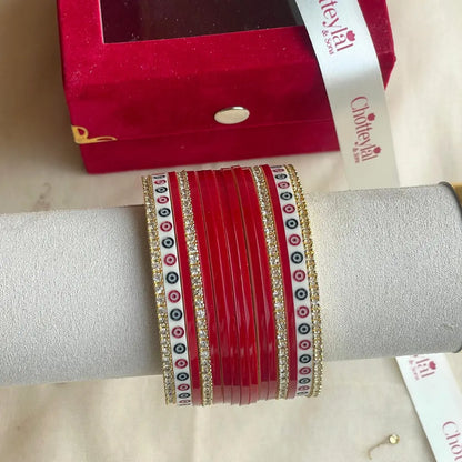 Pure Pearl Classic Heritage Diamond Dark Red Chooda Set of 11