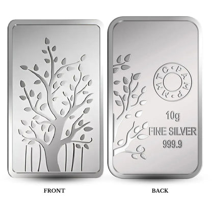 MMTC Banyan Tree, Silver Finish, Bar Shape, Single (10 Gram), 999 Purity Silver Coin - Ready To Ship