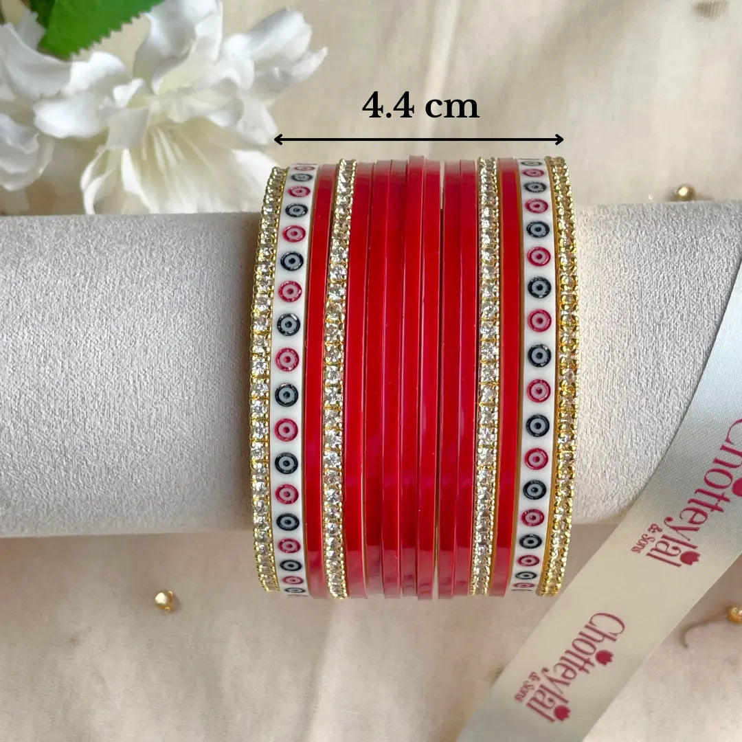 Pure Pearl Classic Heritage Diamond Dark Red Chooda Set of 11