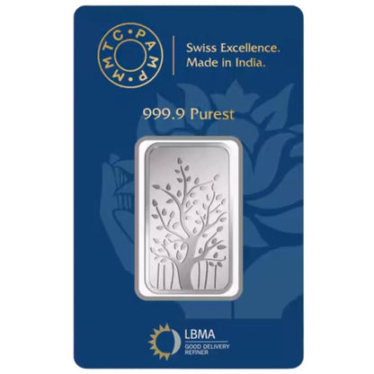 MMTC Banyan Tree, Silver Finish, Bar Shape, Single (10 Gram), 999 Purity Silver Coin - Ready To Ship