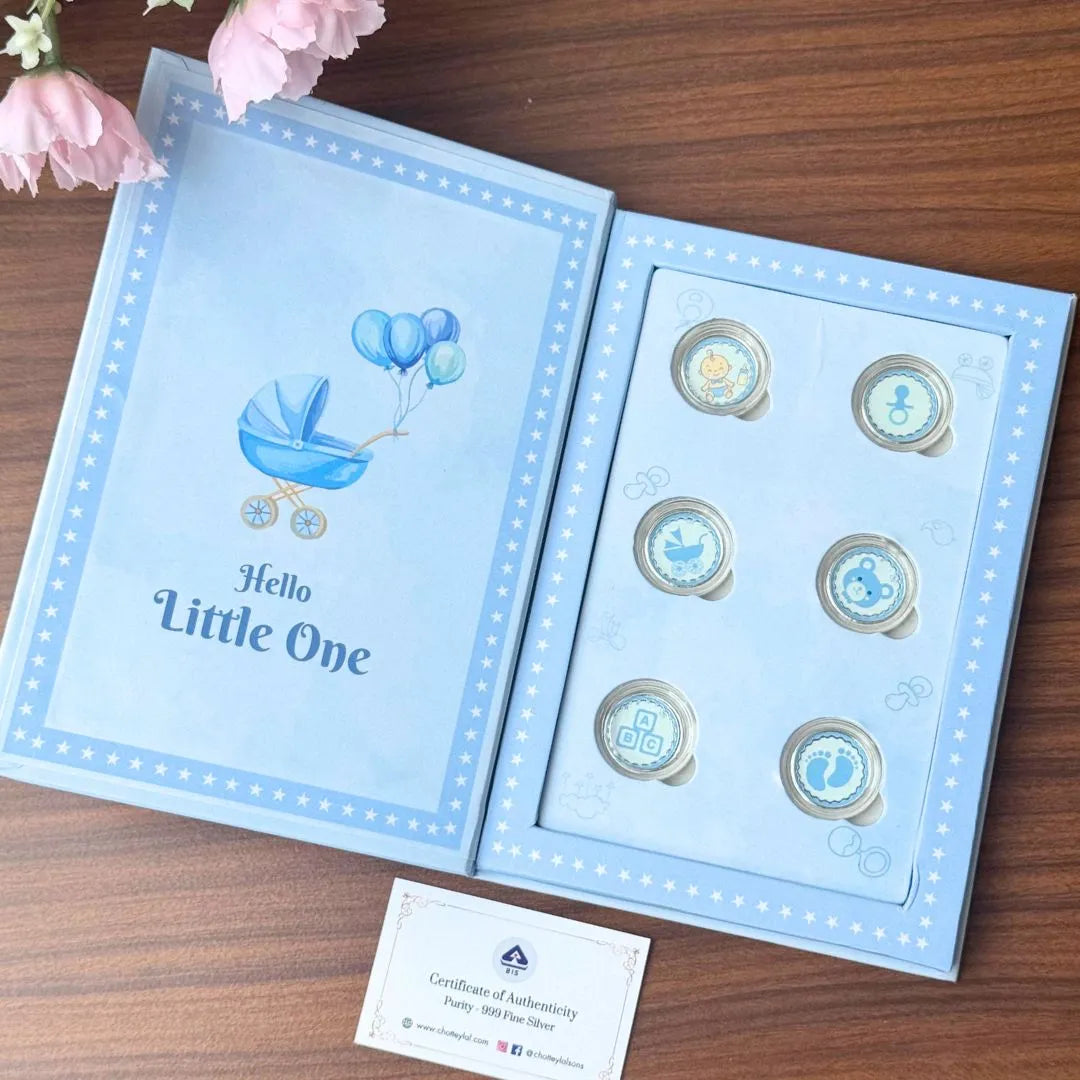 Tiny Blessings – Baby Boy 6 Silver Coin Folder Box (1 gm Each), 999 Purity