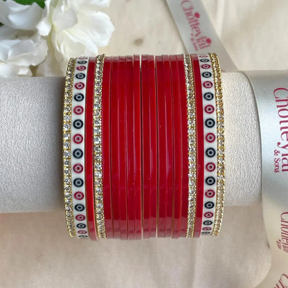 Pure Pearl Classic Heritage Diamond Dark Red Chooda Set of 15