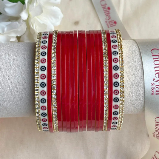 Pure Pearl Classic Heritage Diamond Dark Red Chooda Set of 15