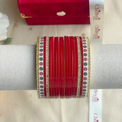 Pure Pearl Classic Heritage Diamond Dark Red Chooda Set of 15