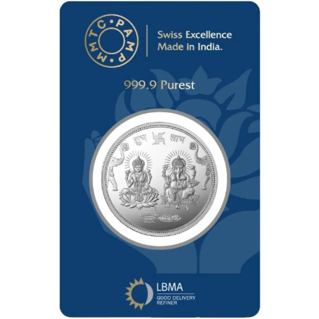 MMTC Lakshmi Ganesh Ji, Silver Finish, Bar Shape, Single (10 Gram), 999 Purity Silver Coin - Ready To Ship