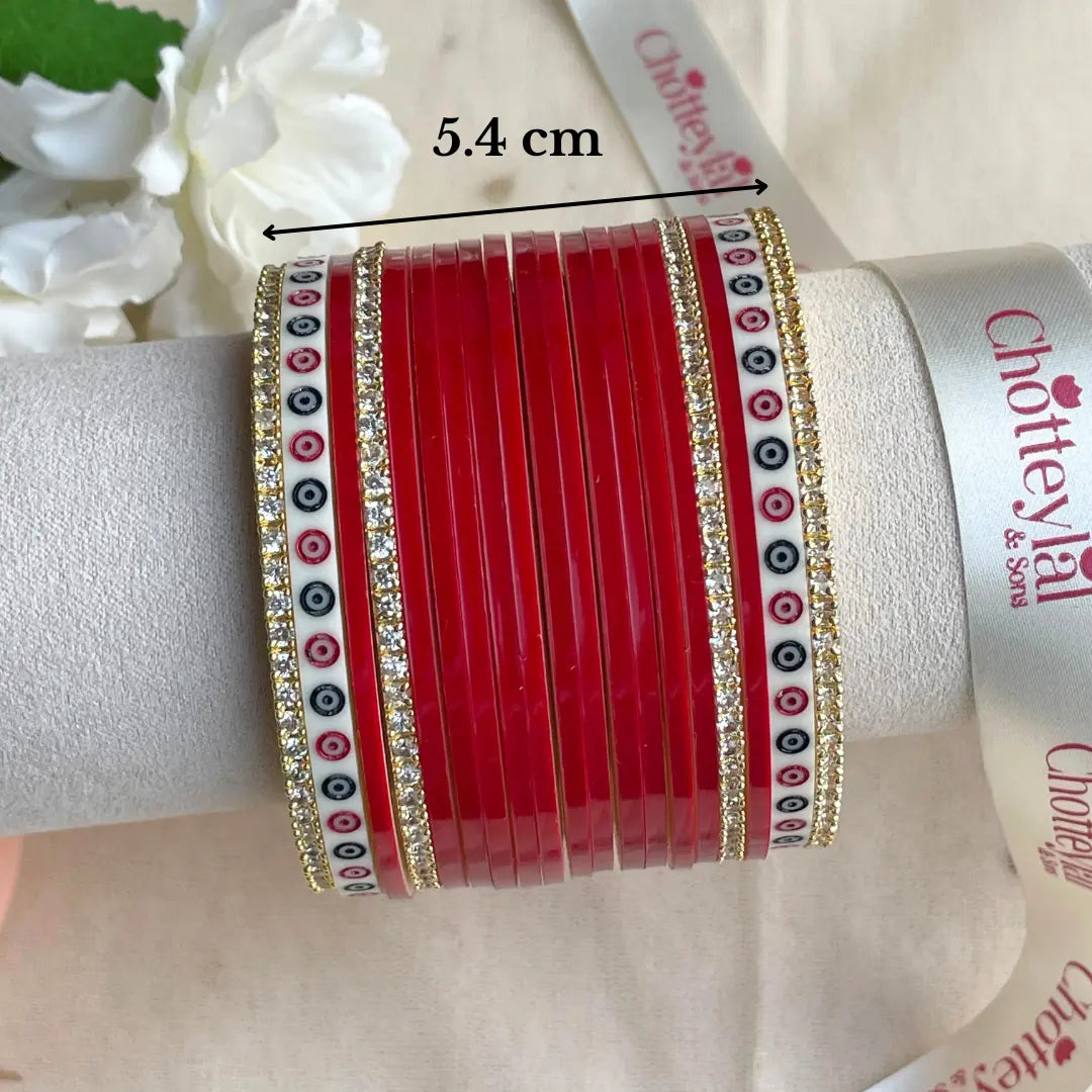 Pure Pearl Classic Heritage Diamond Dark Red Chooda Set of 15