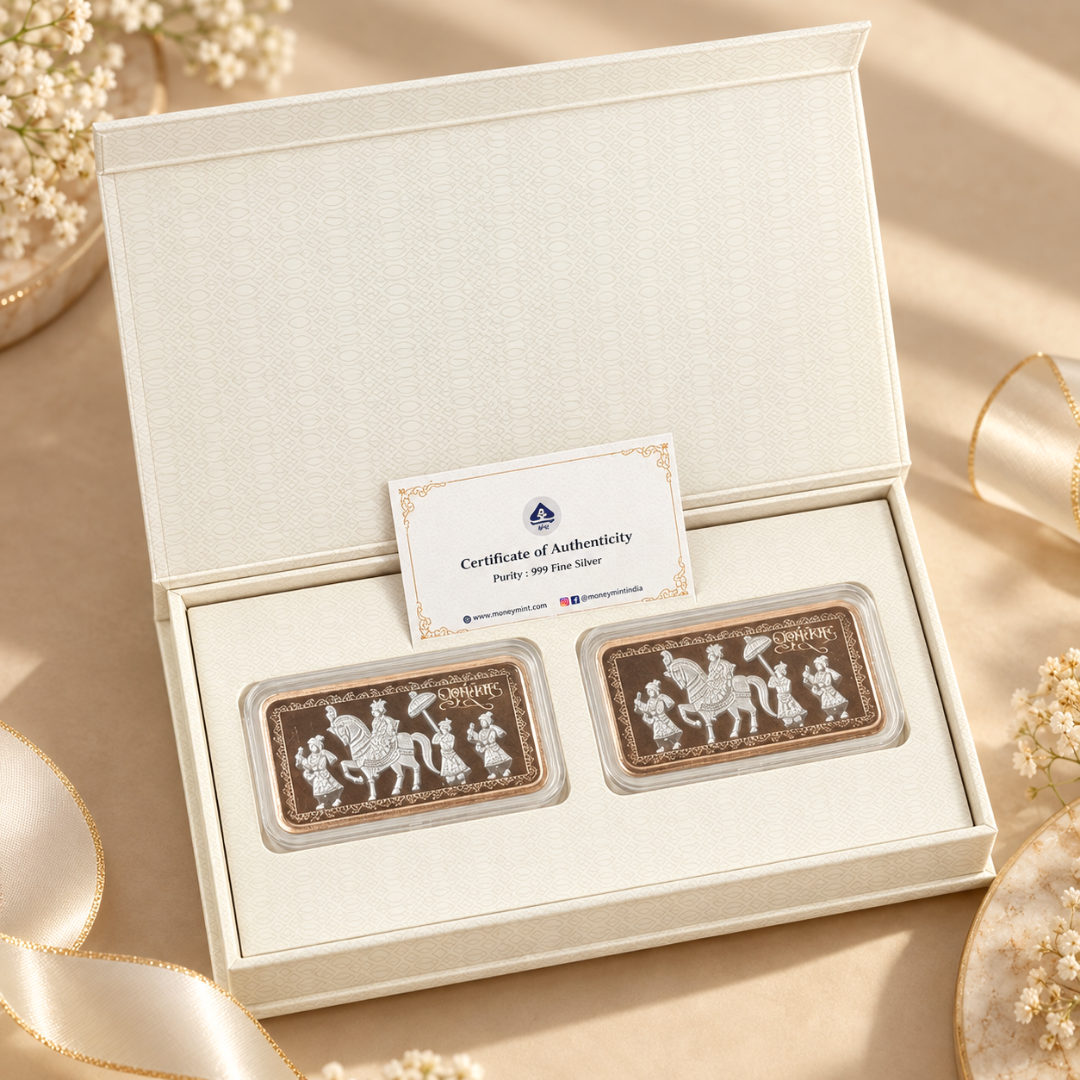 Baraati Design, Rose Gold Finish, Dollar Shape, White Box - Set of 2 Coins (20 g Each, Total 40 g)