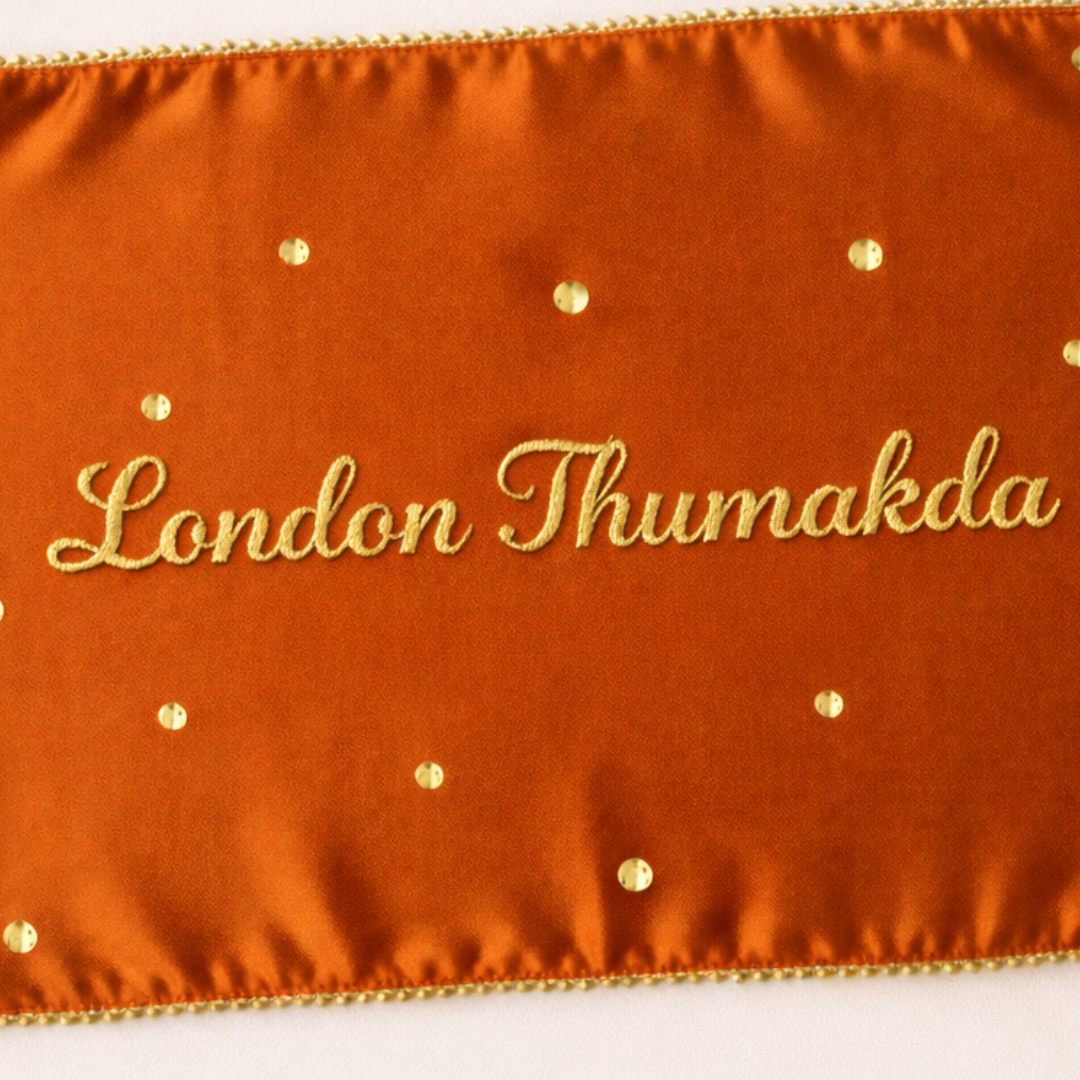 Traditional Orange Mehendi Seating Mat with 1 Line Text