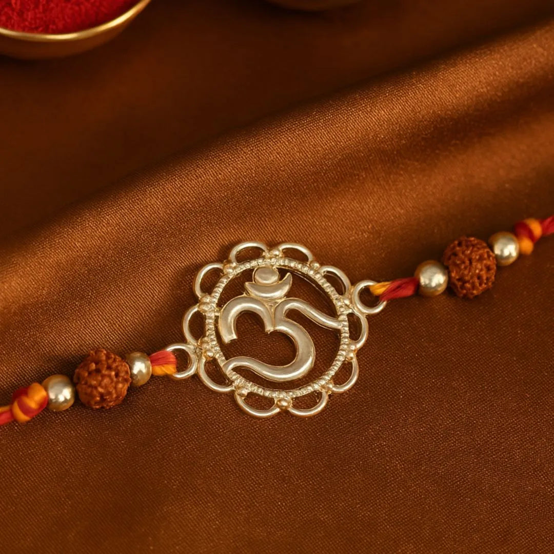 Spiritual Harmony Rakhi – Om Symbol in Polished 92.5 Silver Finish