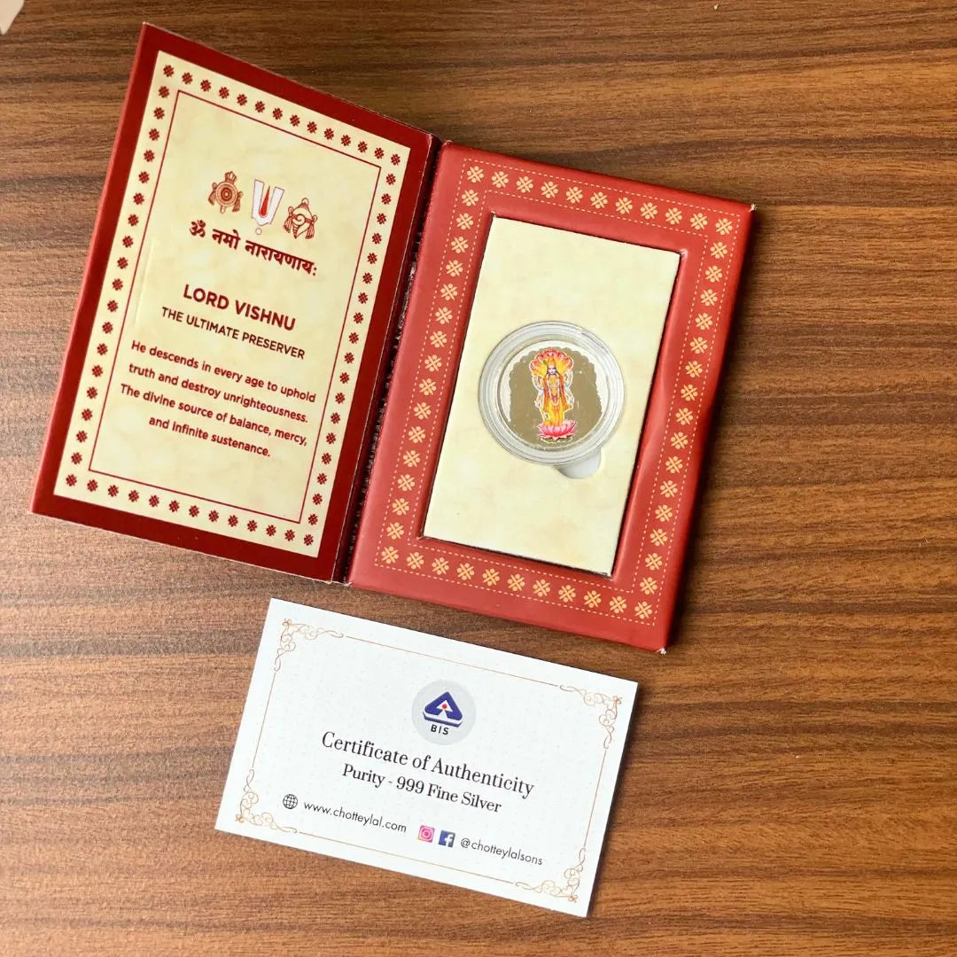 Vishnu Ji, Silver, Round Shape, 1 GM, 999 Purity Silver Coin (Set of 10)