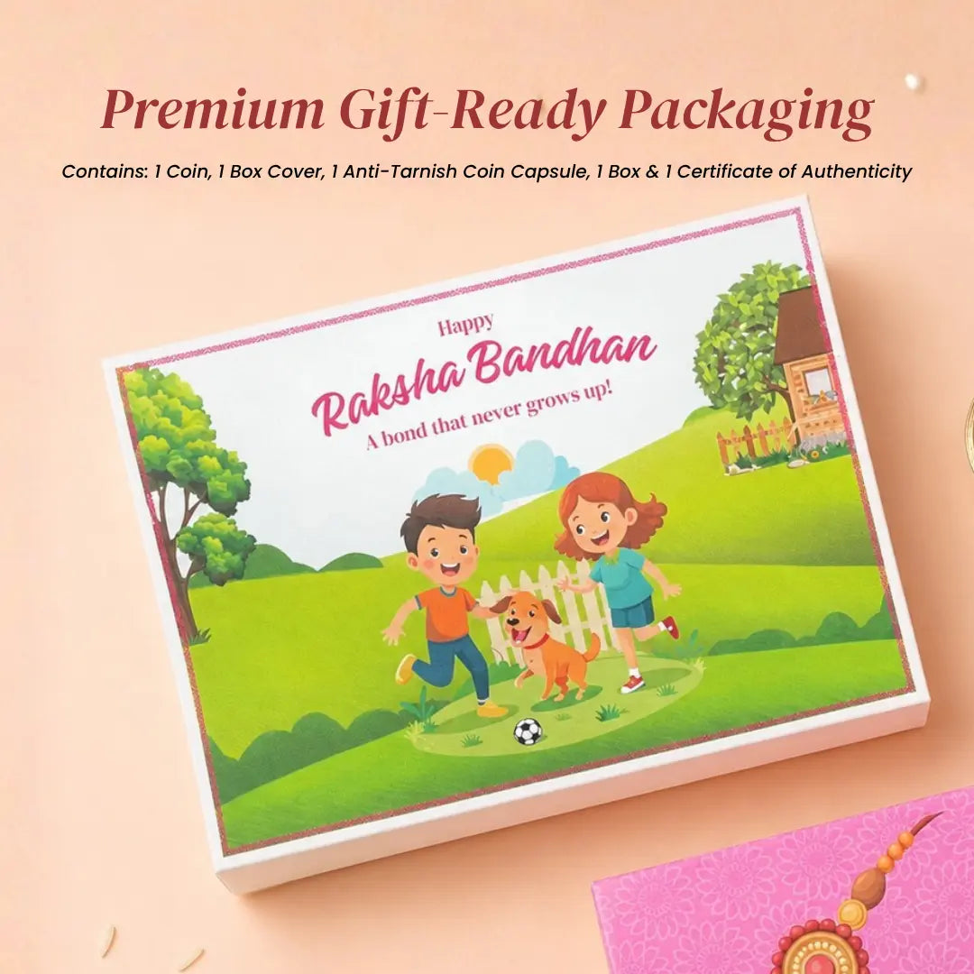 Sibling Goals Rakhi Gift – Floral UV Printed 5g Silver Coin