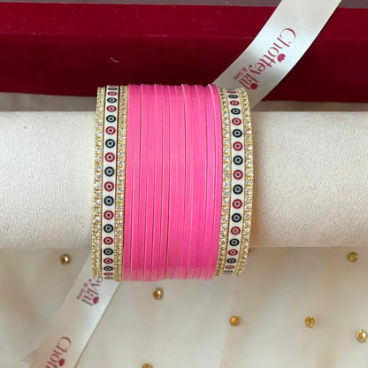 Pure Pearl Classic Diamond Pink Chooda Set of 15