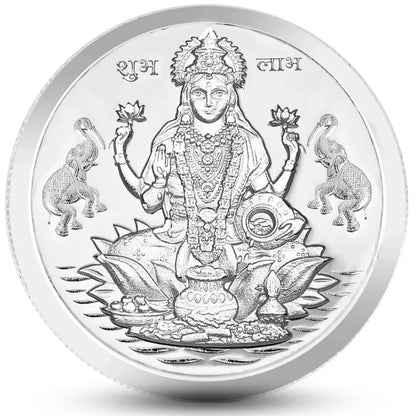 Lakshmi Ji & Ganesh Ji, Silver Finish, Round Shape, Set of 2 Coins (20 Gram Each), Happy Diwali Packaging, 999 Purity Silver Coin - Ready To Ship