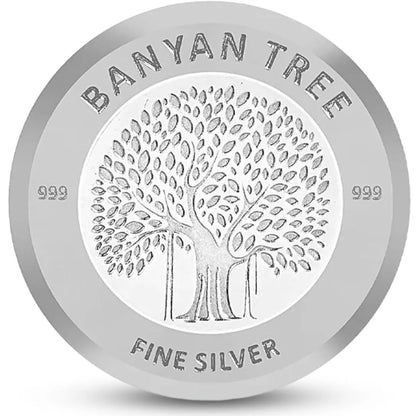 Banyan Tree Design, Silver Finish, Round Shape, Set of 3 Coins (3 Gram Each), 999 Purity Silver Coin - Customizable Packaging