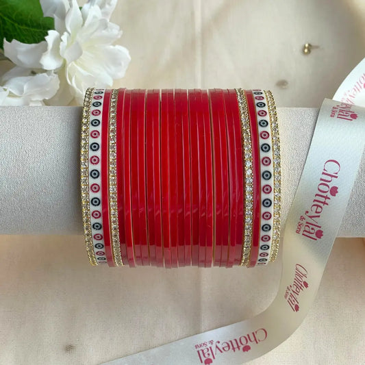 Pure Pearl Classic Heritage Diamond Dark Red Chooda Set of 21