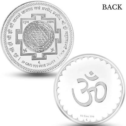 Lakshmi Ji & Ganesh Ji, Silver Finish, Round Shape, Set of 2 Coins (20 Gram Each), Happy Diwali Packaging, 999 Purity Silver Coin - Ready To Ship