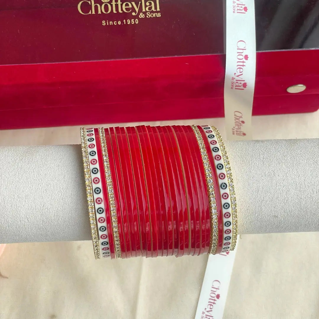 Pure Pearl Classic Heritage Diamond Dark Red Chooda Set of 21