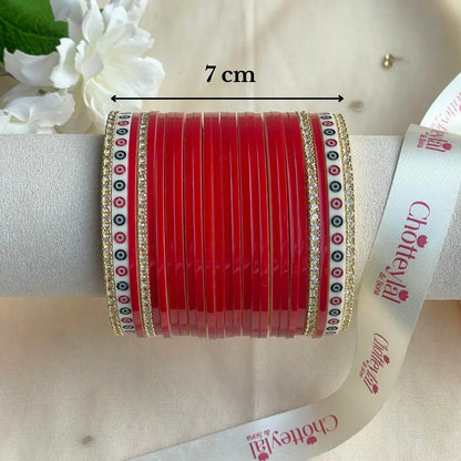 Pure Pearl Classic Heritage Diamond Dark Red Chooda Set of 21