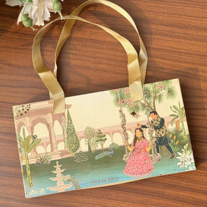 Shubh Vivah Baraati Design, Rose Gold Finish, Dollar Shape, 20 GM 999 Silver Coin Box Set – Ready to Ship