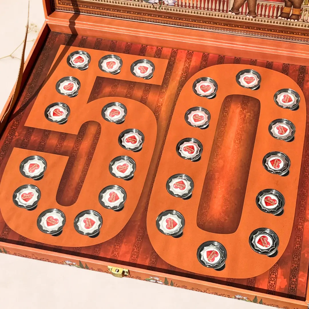 Celebration 50 Coin Box, Set of 25 Silver Coins (1 Gram Each), 999 Purity – Ready to Ship